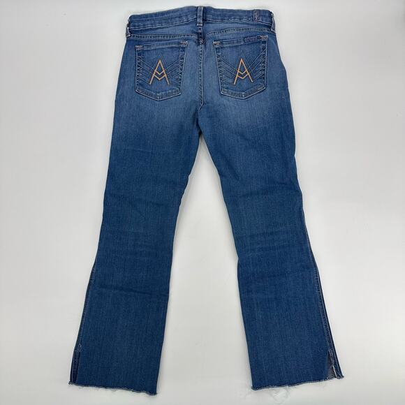 7 For All Mankind Raw Hem Jeans WMN 29 Blue Medium Wash “A” Mid Rise Pant - Picture 9 of 11